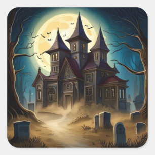 Grusel-Haus-Halloween-Aufkleber Quadratischer Aufkleber