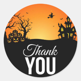 Grusel-Haus-Halloween-Danke-Rund-Aufkleber Runder Aufkleber