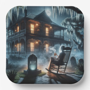 Grusel-Haus Halloween mit Grabstein Pappteller