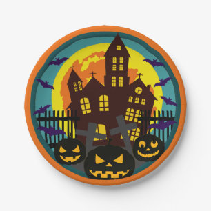 Grusel-Haus Halloween-Nacht Spuk-Design Pappteller