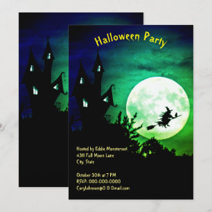Grusel-Haus Halloween-Party Mond Hexe Einladung