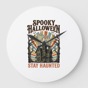 Grusel-Haus Halloween-Shirt mit Vintage-Geist P Große Wanduhr