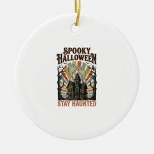 Grusel-Haus Halloween-Shirt mit Vintage-Geist P Keramik Ornament