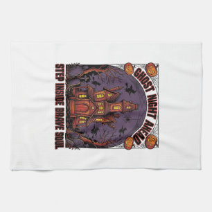 Grusel-Haus Halloween Vintage Gravur Design_1 Geschirrtuch