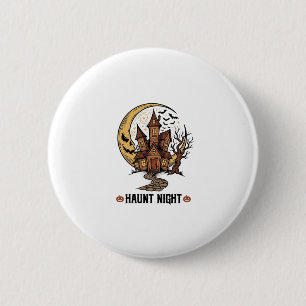 Grusel-Haus Halloween Vintage Gravur Weiß Sh Button