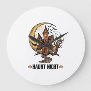 Grusel-Haus Halloween Vintage Gravur Weiß Sh Große Wanduhr
