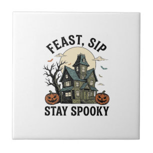 Grusel-Haus Halloween Vintage-Stich Spooky S Fliese