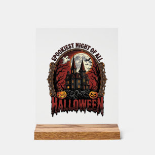 Grusel-Haus Halloween Vintage-Stich Spuk N Acrylschild