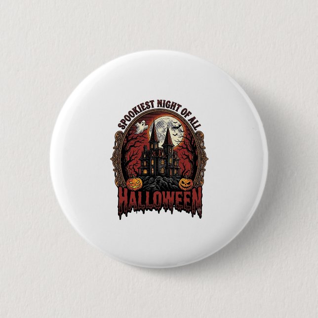 Grusel-Haus Halloween Vintage-Stich Spuk N Button (Vorderseite)