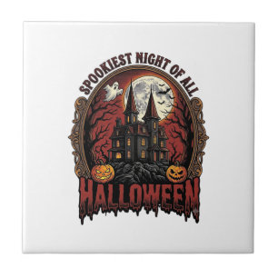 Grusel-Haus Halloween Vintage-Stich Spuk N Fliese