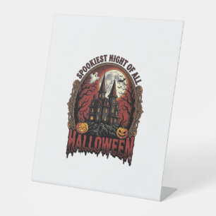 Grusel-Haus Halloween Vintage-Stich Spuk N Sockelschild