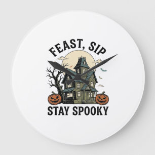 Grusel-Haus Halloween Vintage-Stich Spuk S Große Wanduhr