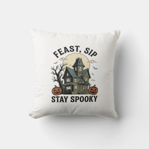 Grusel-Haus Halloween Vintage-Stich Spuk S Kissen