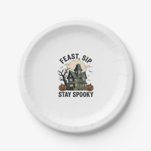 Grusel-Haus Halloween Vintage-Stich Spuk S Pappteller