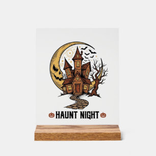 Grusel-Haus Halloween Vintage-Stich Weiße Sch Acrylschild