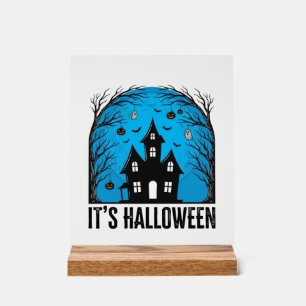 Grusel-Haus-Mond Halloween Vintage-Stich Des Acrylschild