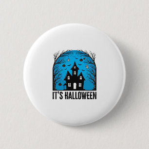 Grusel-Haus-Mond Halloween Vintage-Stich Des Button