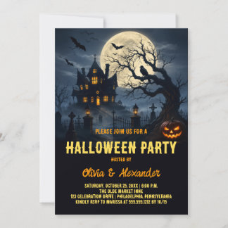 Grusel-Haus Orange Mond Halloween-Party  Einladung