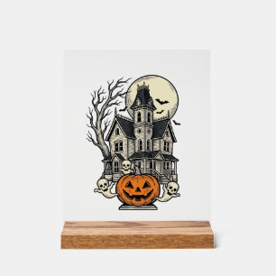 Grusel-Haus-Shirt Vintage-Gravur Halloween De Acrylschild