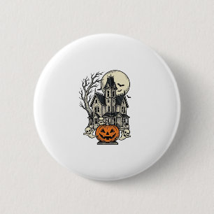 Grusel-Haus-Shirt Vintage-Gravur Halloween De Button