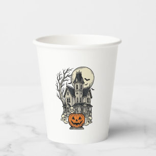 Grusel-Haus-Shirt Vintage-Gravur Halloween De Pappbecher