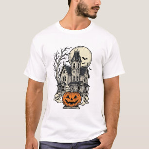 Grusel-Haus-Shirt Vintage-Gravur Halloween De T-Shirt