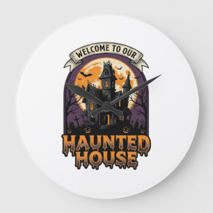 Grusel-Haus-Shirt Vintage-Halloween-Willkommen-Des Große Wanduhr