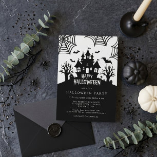 Grusel-Haus-Spooky-Schwarz-Weiß-Halloween-Party Einladung