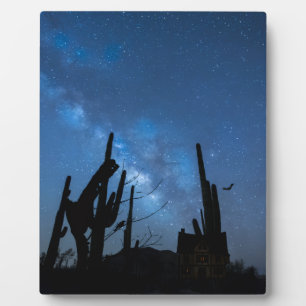Grusel-Haus & Sternblaue Nacht Holztafel Fotoplatte
