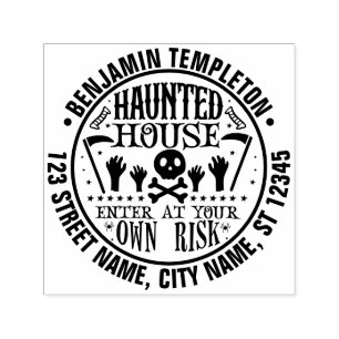 Grusel-Haus-Totenkopf-Kreuzknochen Name Adresse Permastempel