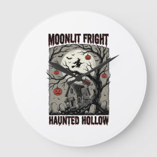 Grusel-Haus Vintage-Stich Mond-Shi Halloween Große Wanduhr