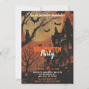 Grusel-Haus-Vollmond-Kürbisse-Halloween-Party Einladung