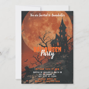 Grusel-Haus-Vollmond-Kürbisse-Halloween-Party Einladung