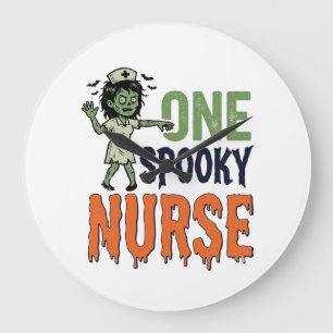 Grusel-Krankenschwester-Halloween-Vintage-Vektorde Große Wanduhr