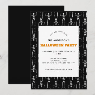 Grusel-Muster Schwarze Halloween-Party Skelett Einladung