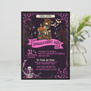 Grusel-Nacht der Pink-Skelett-Halloween-Party Einladung