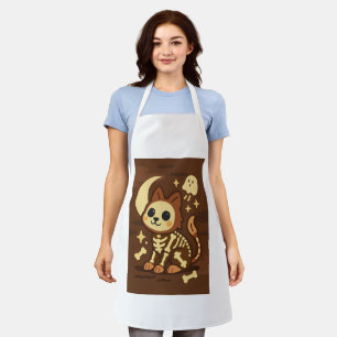 Grusel-Schädel-Katze-All-Over-Print-Schürze, Mitte Schürze