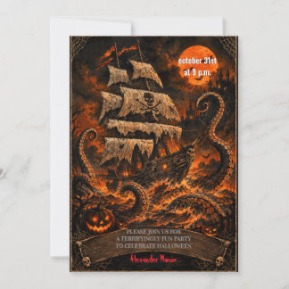 Grusel-Schiff-Kraken-Halloween-Party-Einladung Einladung