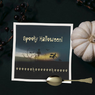 Grusel-Schloss der Hexe Fledermaus-Schädel-Hallowe Serviette