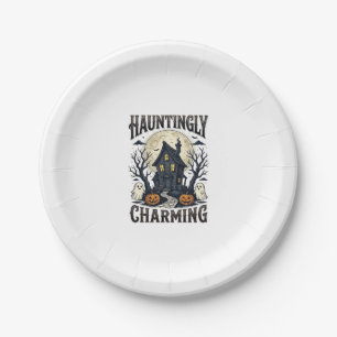 Grusel-Shirt im Vintage-Stil, Halloween-Haus-Desig Pappteller
