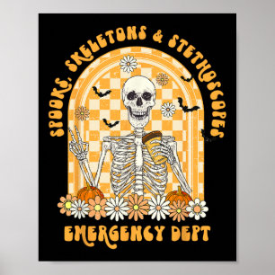 Grusel-Skelette und Stethoskop Notaufnahme ER Poster