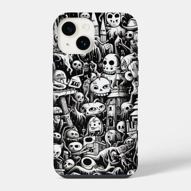 Grusel-Telefoncover mit Kritzeleien iPhone Hülle (Rückseite)