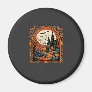 Gruselburg-Kürbis-Mond-Vektorgrafik zu Halloween Magnet