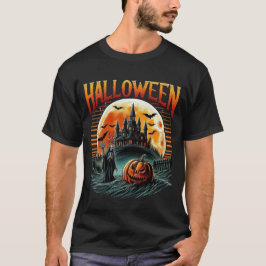 Gruselburg mit Vollmond und Sensenmann Halloween T-Shirt