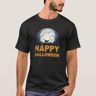 Gruseldesign mit Katze und Mond für Damen Hallowee T-Shirt