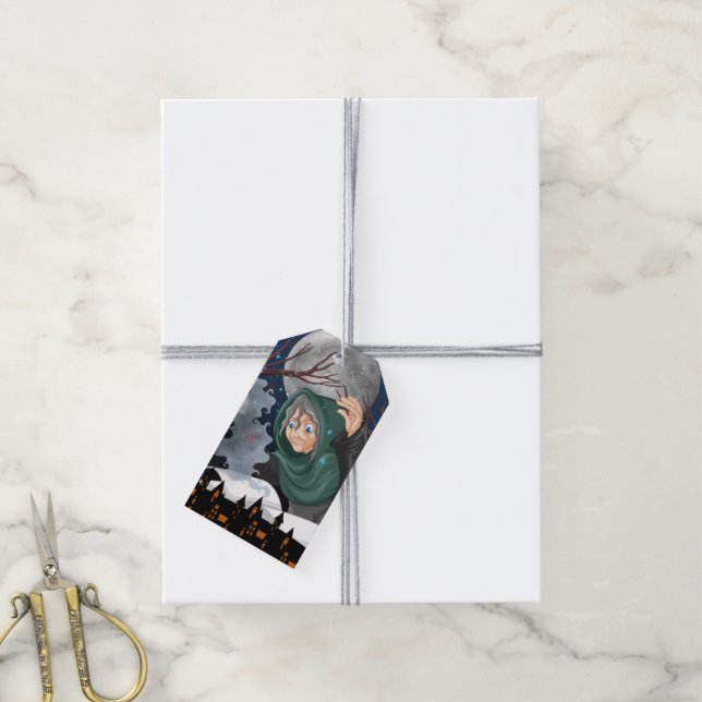  Gruselhexe & Spukhaus Halloween🌙 Geschenkanhänger (Mit Garn)