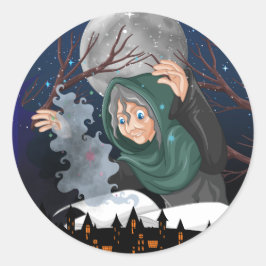 Gruselhexe & Spukhaus Halloween🌙 Runder Aufkleber