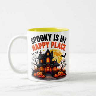 Gruselig ist mein glücklicher Ort Spukhaus Herbst Zweifarbige Tasse