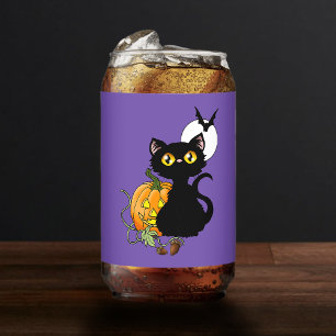 Gruselig lila süße schwarze Halloween-Kürbis-Katze Dosenglas