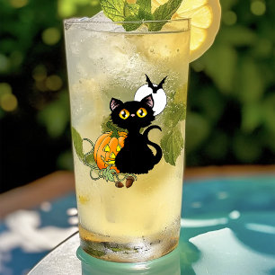 Gruselig lila süße schwarze Halloween-Kürbis-Katze Glas